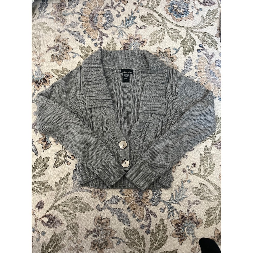 Sweater Project Cardigan Womens Large Gray Excellent Cable Knit Cropped Collared